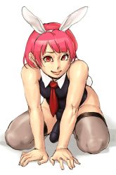 Rule 34 | 1boy, aian, androgynous, animal ears, crossdressing, fake animal ears, male focus, matching hair/eyes, necktie, penis, playboy bunny, rabbit ears, rabbit tail, red eyes, red hair, smile, solo, tail, thighhighs, trap