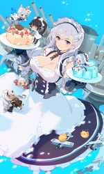 Rule 34 | 6+girls, ahoge, aircraft, airplane, animal ears, aqua background, azur lane, belfast (azur lane), black hair, bomb, bow, braid, breasts, buttons, cake, cannon, chain, choker, cleavage, collarbone, commentary request, curly hair, dress, explosive, falling, food, fox ears, fox girl, fox mask, fox tail, french braid, frills, fruit, hair between eyes, hat, headgear, heart, heart ahoge, heterochromia, hitodama, holding, holding knife, holding plate, illustrious (azur lane), indianapolis (azur lane), japanese clothes, jitome, kaga (azur lane), knife, large breasts, looking at viewer, machinery, maid, maid headdress, mask, mini person, minigirl, multiple girls, pantyhose, plate, ponytail, purple eyes, shouhou (azur lane), sitting, smile, strawberry, tail, takao (azur lane), tanaka (cow), thighhighs, white bow, white dress, white hair, wisdom cube (azur lane), yellow eyes
