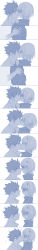 Rule 34 | 1boy, 1girl, absurdres, blue theme, blush, closed eyes, closed mouth, comic, eye contact, grin, haikyuu!!, hair between eyes, heart, hetero, highres, hug, kiss, kuroo tetsurou, long image, looking at another, monochrome, namo, nose blush, parted lips, short hair, side ponytail, smile, spiked hair, surprised, tall image, track suit, yachi hitoka