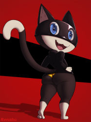 Rule 34 | 1boy, ass, blue eyes, cat, furry, furry male, happy, highres, morgana (persona 5), open mouth, persona, persona 5, renabu, solo, toes, tongue, underwear