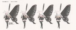 Rule 34 | 1girl, 2013, anne (bravely second), antenna hair, artist name, ass, black footwear, black gloves, black leotard, black thighhighs, boots, bravely default (series), bravely second: end layer, butterfly wings, concept art, dated, elbow gloves, fairy, fairy wings, gloves, grey eyes, insect wings, leotard, long hair, multiple views, official art, outstretched arm, pointy ears, signature, sketch, smile, source request, thigh boots, thighhighs, turnaround, white hair, wings, yoshida akihiko