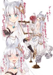 Rule 34 | + +, 1girl, 218, animal ears, bare back, bare shoulders, blue eyes, blunt bangs, blush, breasts, cleavage, dress, elbow gloves, erune, gloves, granblue fantasy, grey hair, hair ornament, korwa, large breasts, long hair, looking at viewer, medium breasts, sitting, smile, solo, thighhighs, white gloves