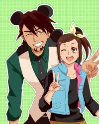 Rule 34 | 10s, age difference, animal ears, bow, braid, braided bangs, brown eyes, brown hair, disney, facial hair, father and daughter, hair bow, hair ornament, hairclip, jewelry, kaburagi kaede, kaburagi t. kotetsu, mickey mouse ears, mouse ears, necktie, one eye closed, ring, short hair, side ponytail, sorairo0319, stubble, tiger &amp; bunny, v, vest, waistcoat, wedding band, wink