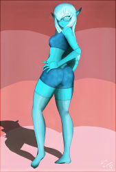 Rule 34 | 1girl, android, ass, blue skin, butt crack, colored skin, cyana, highres, pointy ears, robot, thick thighs, thighs