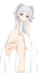 Rule 34 | 1girl, absurdres, barefoot, feet, foot focus, frieren, garden and lamb, green eyes, grey hair, highres, long hair, looking at viewer, pointy ears, soles, sousou no frieren, toes, twintails