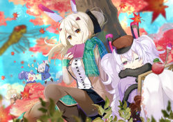 Rule 34 | &gt; &lt;, 5girls, :d, ;&lt;, ahoge, animal, animal ears, apple, arms up, autumn leaves, ayanami (azur lane), azur lane, bad id, bad pixiv id, black footwear, black skirt, blonde hair, blue coat, blue sky, blurry, blurry foreground, book, boots, brown coat, brown eyes, brown headwear, brown jacket, brown legwear, brown skirt, bug, capelet, casual, closed eyes, closed mouth, coat, commentary request, crown, day, depth of field, dragonfly, flat cap, floating hair, food, fringe trim, fruit, fur-trimmed capelet, fur trim, green scarf, hair between eyes, hair ornament, hairclip, hat, headgear, holding, holding book, insect, jacket, javelin (azur lane), knee boots, knees together feet apart, knees up, laffey (azur lane), layered skirt, leaf, light brown hair, lightning bolt symbol, long hair, long sleeves, maple leaf, mini crown, multiple girls, nyori, one eye closed, open book, open clothes, open jacket, open mouth, outdoors, paintbrush, pantyhose, parted lips, pleated skirt, ponytail, prototype bulin mkii (azur lane), purple capelet, purple hair, purple jacket, rabbit ears, red apple, scarf, shirt, silver hair, skirt, sky, sleeves past wrists, smile, tree, twintails, universal bulin (azur lane), very long hair, white legwear, white shirt, xd