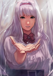 Rule 34 | 1girl, belt, bukimi isan, crying, crying with eyes open, hairband, idolmaster, idolmaster (classic), lips, long hair, outstretched hand, reaching, reaching towards viewer, shijou takane, silver hair, solo, teardrop, tears