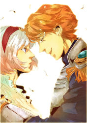 Rule 34 | 10s, 1boy, 1girl, blonde hair, blue eyes, bob cut, cis (tiger &amp; bunny), couple, epaulettes, face-to-face, forehead-to-forehead, hairband, hari ko01, heads together, hetero, highres, keith goodman, power suit, sky high (tiger &amp; bunny), superhero costume, tears, tiger &amp; bunny