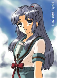 Rule 34 | asakura ryouko, blue eyes, blue hair, fujita (speedlimit), long hair, ponytail, school uniform, serafuku, solo, suzumiya haruhi no yuuutsu