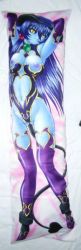Rule 34 | 1girl, astaroth (shinrabanshou), black sclera, blue skin, boots, breasts, colored sclera, colored skin, demon girl, horns, large breasts, pillow, pointy ears, purple footwear, shinrabanshou, solo, tail, thighhighs, wings