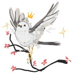 Rule 34 | animal focus, beak, bird, bird request, branch, chinese commentary, commentary request, floating crown, flower, no humans, original, owl, pink flower, simple background, solo, sparkle, spread wings, white background, zhanghemankong