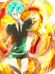 Rule 34 | androgynous, aqua eyes, aqua hair, gem uniform (houseki no kuni), gender request, golden arms, green eyes, green hair, houseki no kuni, necktie, phosphophyllite, short hair, solo