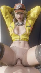 Rule 34 | 1boy, 1girl, 3d, animated, areola slip, arms up, baseball cap, black thighhighs, blonde hair, bottomless, breasts, car, cidney aurum, clothed female nude male, cropped jacket, final fantasy, final fantasy xv, gloves, goggles, goggles around neck, hands on own hips, happy sex, hat, hetero, highres, jacket, lazyprocrastinator, looking at viewer, missionary, motor vehicle, navel, no bra, no panties, nude, open clothes, open mouth, outdoors, penis, pov, pussy, road, sex, short hair, smile, sweat, thighhighs, uncensored, vaginal, video, yellow jacket