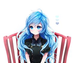 Rule 34 | 1girl, bad id, bad pixiv id, blue eyes, blue hair, blush, bow, breasts, heart, long hair, matching hair/eyes, original, simple background, solo, ssumbi, white background