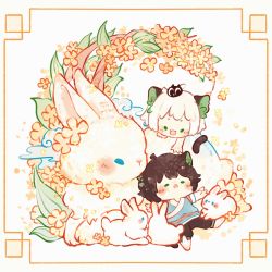 Rule 34 | animal ears, animal focus, animated, animated gif, blush, chibi, chinese clothes, flower, fur, luo xiaohei, luo xiaohei (human), luo xiaohei zhanji, lying, no humans, open mouth, pollyniao, rabbit, sleeping, yellow flower