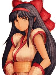 Rule 34 | 1girl, black hair, bow, brown eyes, fumio (rsqkr), hair bow, long hair, nakoruru, red bow, samurai spirits, snk, solo