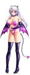 Rule 34 | 1girl, absurdres, bare shoulders, bishop (company), black hairband, blush, boots, breasts, bridal gauntlets, choker, cleavage, closed mouth, demon horns, demon tail, demon wings, elbow gloves, feet, female focus, full body, game cg, gloves, groin, hair ornament, hairband, happy, highres, horns, kazoku: haha to shimai no kyousei, large breasts, legs, legs apart, leotard, light blush, long hair, looking at viewer, mizoro tadashi, navel, original, own hands together, pink eyes, smile, solo, standing, strapless, tachi-e, tail, thigh boots, thighhighs, thighs, transparent background, watase nagisa, wings
