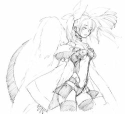 Rule 34 | 1girl, arc system works, dizzy (guilty gear), greyscale, guilty gear, monochrome, revealing clothes, simple background, sketch, solo, standing, thighhighs, white background