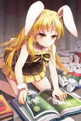Rule 34 | animal ears, blonde hair, book, bow, cannelle (sword girls), child, choker, doll, dress, lowres, rabbit ears, rabbit tail, ribbon, solo, sword girls, tail, wrist cuffs, yellow eyes