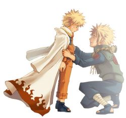 Rule 34 | 2boys, age difference, artist request, blonde hair, cape, father and son, male focus, multiple boys, namikaze minato, naruto, naruto (series), short hair, third-party source, uzumaki naruto, aged down