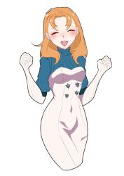 Rule 34 | 1girl, annette fantine dominic, artist name, breasts, covered navel, dress, elbow gloves, fire emblem, fire emblem: three houses, gloves, highres, medium breasts, nintendo, open mouth, orange hair, simple background, smile, smkittykat, solo, teeth, tongue, upper teeth only, white background, white dress, white gloves