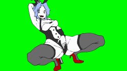 Rule 34 | 1girl, @ @, alternate costume, animal ears, animated, animated gif, armpits, black eyes, black thighhighs, blue hair, breasts, clenched teeth, colored skin, commentary, cookie (touhou), drugged, fake animal ears, female masturbation, flour (cookie), full body, gluteal fold, green background, high heels, kumoi ichirin, leotard, looking at viewer, masturbation, masturbation through clothes, medium breasts, open mouth, partially visible vulva, playboy bunny, pole, rabbit ears, red footwear, short hair, simple background, skindentation, smile, solo, standing, stripper pole, sy4, teeth, thighhighs, touhou, white skin, wrist cuffs