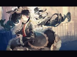 Rule 34 | 1girl, animal print, artist name, backlighting, black hair, black jacket, black nails, black skirt, blunt bangs, butterfly print, celestia ludenberg, collared shirt, danganronpa: trigger happy havoc, danganronpa (series), drill hair, earrings, gothic lolita, hair ribbon, hairband, hand on own face, highres, jacket, jewelry, lemontea, letterboxed, light particles, lolita fashion, lolita hairband, long sleeves, looking at viewer, nail polish, necktie, open clothes, open jacket, print necktie, print neckwear, railing, red eyes, red necktie, ribbon, shaded face, shirt, signature, skirt, solo, standing, twin drills, twintails, white ribbon, white shirt, wide sleeves, wing collar