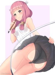 Rule 34 | 1girl, against glass, alternate costume, ass, ass on glass, black panties, blunt bangs, closed mouth, commission, fire emblem, fire emblem fates, highres, holding, holding paintbrush, long hair, mitama (fire emblem), nintendo, paintbrush, panties, pink eyes, pink hair, rynzfrancis, simple background, sleeveless, solo, star-shaped pupils, star (symbol), symbol-shaped pupils, twitter username, underwear