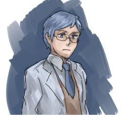 Rule 34 | 1boy, blue eyes, blue hair, glasses, iceberg (scp), lab coat, male focus, matching hair/eyes, necktie, scp foundation, seneo, solo
