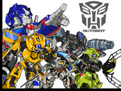 Rule 34 | 5boys, arm cannon, autobot, blade, bumblebee, cannon, glowing, gun, insignia, ironhide, jazz (transformers), kamizono (spookyhouse), machine, machinery, mecha, multiple boys, no humans, optimus prime, ratchet (transformers), robot, science fiction, sword, transformers, transformers: the last knight, transformers (2007 film), transformers (live action), weapon
