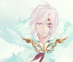 Rule 34 | 13isaco, 1boy, allen walker, bad id, bad pixiv id, d.gray-man, facial mark, heterochromia, highres, looking at viewer, male focus, parted lips, portrait, purple eyes, red eyes, silver hair, simple background, solo, star (symbol), white background