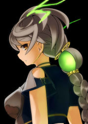 Rule 34 | 10s, 1girl, antlers, arms at sides, bare shoulders, bobu (bovyo222), braid, braided ponytail, cloud print, from behind, hair ornament, horns, kantai collection, long hair, looking at viewer, looking back, onmyouji, serious, silver hair, single braid, solo, unryuu (kancolle), very long hair, yellow eyes