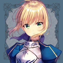 Rule 34 | &gt;:(, 1girl, absurdres, ahoge, armor, armored dress, artoria pendragon (all), artoria pendragon (fate), bad id, bad pixiv id, blonde hair, blue bow, blue dress, bow, braid, closed mouth, commentary request, dress, eyebrows hidden by hair, fate/stay night, fate (series), floating hair, frown, green eyes, hair between eyes, hair bow, head tilt, highres, ichiren namiro, juliet sleeves, long sleeves, looking at viewer, puffy sleeves, saber (fate), sidelocks, solo, turtleneck, upper body, v-shaped eyebrows