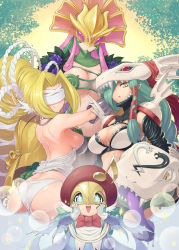 Rule 34 | + +, 4girls, :d, :o, aqua hair, armor, ass, bare shoulders, bird, blindfold, blonde hair, blue eyes, bow, breasts, bubble, buckle, ceresmon, ceresmon medium, choker, claws, cleavage, crack, digimon, digimon (creature), dimples of venus, dove, feathers, female focus, flower, gauntlets, gloves, hair over one eye, hair tubes, hands on own cheeks, hands on own face, head wings, helmet, highres, imagining, jewelry, large breasts, lips, long hair, looking at viewer, mask, mervamon, multiple girls, musical note, navel, necklace, olympos xii, open mouth, pink hair, plant, pointy ears, purple eyes, sasasi, sharp teeth, shiny skin, shoulder blades, shoulder pads, signature, sirenmon, slit pupils, smile, snake, sparkle, spikes, teeth, tongue, tongue out, underboob, venusmon, very long hair, vines, wings, yellow eyes