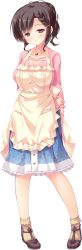 Rule 34 | 1girl, apron, arms behind back, blush, brown eyes, brown hair, frills, full body, game cg, highres, jewelry, long sleeves, looking at viewer, love love princess, necklace, shoes, short hair, socks, solo, standing, transparent background, white background, wori