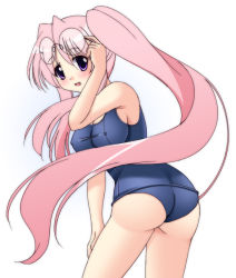Rule 34 | 00s, 1girl, breasts, covered erect nipples, glasses, large breasts, long hair, lucky star, narutaki shin, one-piece swimsuit, pink hair, school swimsuit, solo, swimsuit, takara miyuki