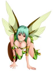 Rule 34 | 1girl, airashiithewolf, all fours, breasts, cleavage, fuu (naruto), green hair, highres, naruto (series), naruto shippuuden, orange eyes, smile, solo, transparent background, wings