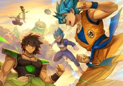 Rule 34 | 4boys, above clouds, armor, arms at sides, aura, backlighting, bad id, bad pixiv id, bah (dragon ball), black eyes, black hair, blue eyes, blue hair, blurry, bokeh, boots, broly (dragon ball super), cape, clenched hand, clothes writing, cloud, cloudy sky, colored skin, commentary, crossed arms, crossed legs, depth of field, dougi, dragon ball, dragon ball super, dragon ball super broly, dragonball z, english commentary, facial scar, fighting stance, floating, flying, from side, frown, gloves, gogeta, gradient sky, green skin, grey sky, grin, jewelry, libeuo (liveolivel), light rays, looking at another, male focus, monster, multiple boys, muscular, necklace, open mouth, orange sky, outdoors, pectorals, piccolo, pointy ears, profile, red eyes, scar, scar on cheek, scar on face, sharp teeth, sky, smile, son goku, spacecraft, spiked hair, sun, sunlight, sunset, super saiyan, super saiyan blue, teeth, turban, upper body, upper teeth only, vegeta, white footwear, white gloves, wristband