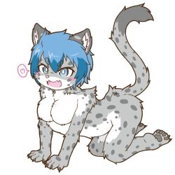 Rule 34 | 1girl, acky05 wolf, blue eyes, blue hair, breasts, furry, furry female, open mouth, short hair, snow leopard, solo