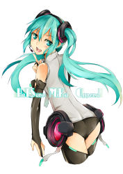 Rule 34 | 1girl, absurdres, aqua eyes, aqua hair, bad id, bad pixiv id, belt, bridal gauntlets, cropped legs, elbow gloves, fingerless gloves, from behind, gloves, hatsune miku, hatsune miku (append), highres, long hair, looking back, max0201, necktie, open mouth, panties, simple background, smile, solo, twintails, underwear, very long hair, vocaloid, vocaloid append