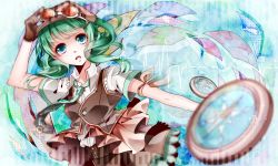 Rule 34 | 1girl, blue eyes, compass, gloves, goggles, goggles on headwear, green hair, gumi, hat, necktie, nou (nounknown), solo, vocaloid