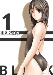 Rule 34 | 1girl, black eyes, black hair, black one-piece swimsuit, black theme, character request, competition swimsuit, kirin404, one-piece swimsuit, original, solo, swimsuit