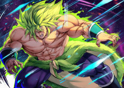 Rule 34 | 1boy, abs, absurdres, angry, artist name, aura, biceps, blank eyes, bracer, broly (dragon ball super), cape, clenched teeth, collarbone, commentary, dragon ball, dragon ball super, dragon ball super broly, energy, english commentary, feet out of frame, fur cape, green cape, green hair, highres, hydeover9000, large pectorals, legendary super saiyan, male focus, muscular, muscular male, navel, pants, pectorals, purple pants, scar, scar on arm, scar on chest, scar on stomach, solo, space, spiked hair, stomach, super saiyan, teeth, topless male, twitter username, v-shaped eyebrows, veins, waist cape, watermark