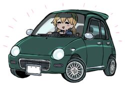 Rule 34 | 3girls, blonde hair, blush, car, closed eyes, driving, haruna (kancolle), kantai collection, long hair, mini person, minigirl, motor vehicle, multiple girls, open mouth, prinz eugen (kancolle), sendai (kancolle), simple background, solo, terrajin, twintails, white background