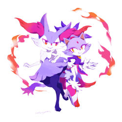 Rule 34 | 2girls, alternate color, animal ear fluff, animal ears, animal nose, blaze the cat, braixen, cat, cat ears, cat tail, creatures (company), crossover, fire, fox, fox ears, furry, furry female, game freak, gen 6 pokemon, gloves, hal, high heels, multiple girls, nintendo, pokemon, pokemon (creature), red eyes, shiny pokemon, shoes, signature, simple background, smile, sonic (series), tail, white background, yellow eyes