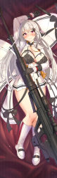 Rule 34 | 15.2x169mm apfsds, 1girl, ahoge, ammunition, anti-materiel cartridge, anti-materiel rifle, areola slip, armor-piercing ammunition, armor-piercing discarding sabot, armor-piercing fin-stabilized discarding sabot, bed, bed sheet, blush, bolt action, bow, bra, breasts, bullet, bullpup, closed mouth, girls&#039; frontline, gloves, gloves, gun, hair between eyes, hair ornament, hair ribbon, hairclip, highres, iws 2000 (girls&#039; frontline), jacket, kinetic energy penetrator, kneehighs, lacy lingerie, large breasts, lingerie, long gun, long hair, looking at viewer, military, military cartridge, military uniform, needlegun, open clothes, open shirt, pink eyes, pleated skirt, pokke (pokke-chan), polymer-cased ammunition, prototype design, red eyes, ribbon, rifle, rifle cartridge, sabot, see-through, shirt, shoes, sidelocks, skirt, smile, sniper rifle, socks, solo, steyr arms, steyr iws 2000, steyr mannlicher, sub-caliber ammunition, thighs, underwear, uniform, weapon
