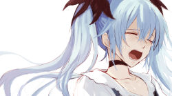 Rule 34 | 1girl, bad id, bad pixiv id, blue hair, closed eyes, crying, harano, hatsune miku, karakuri pierrot (vocaloid), long hair, open mouth, simple background, solo, tears, twintails, upper body, very long hair, vocaloid, white background
