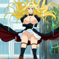 Rule 34 | blonde hair, breast hold, breasts, crossed arms, framed breasts, large breasts, nipples, no panties, nude, nude filter, pussy, screencap, sekirei, third-party edit, tsukiumi, uncensored