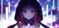 Rule 34 | 1girl, blue eyes, blurry, blurry background, blush, depth of field, eyebrows hidden by hair, fuji fujino, gloves, hair over shoulder, hands up, highres, hood, hood up, hooded jacket, jacket, kaf (kamitsubaki studio), kamitsubaki studio, long hair, long sleeves, looking at viewer, low twintails, lower teeth only, multicolored eyes, open mouth, own hands together, pink hair, red eyes, solo, teeth, twintails, upper body, virtual youtuber, white gloves, yellow eyes