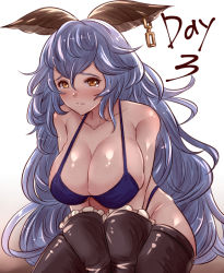 Rule 34 | 1girl, alternate breast size, animal ears, asakura aoshi, bad id, bad pixiv id, bare shoulders, bikini, blush, breast expansion, breasts, collarbone, earrings, erune, ferry (granblue fantasy), frilled gloves, frills, gloves, granblue fantasy, jewelry, large breasts, long hair, navel, shiny skin, skindentation, solo, swimsuit, tearing up, thighhighs, very long hair